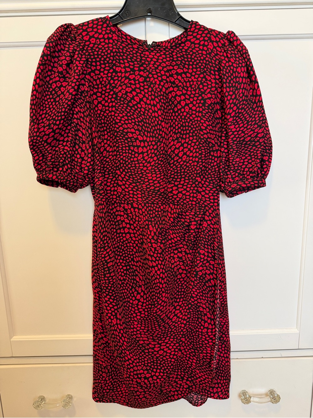 Banana Republic Red and Black Puff-Sleeve Midi Dress 6P